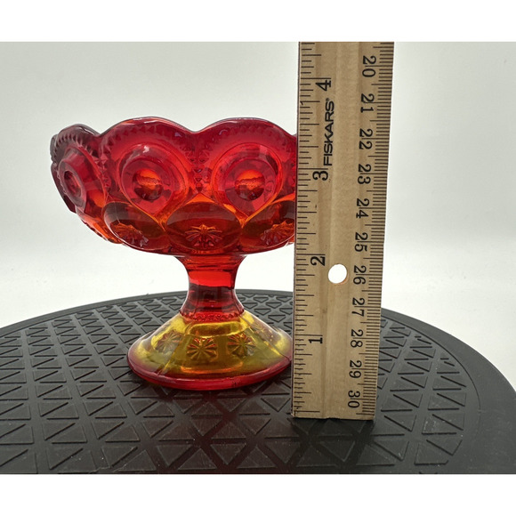 VTG. L.E. Smith Amberina Glass Moon and Stars Candle Holder Red Orange Ombré - Picture 7 of 7